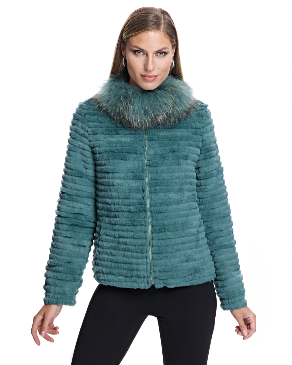 Rabbit Jacket with Raccoon Collar