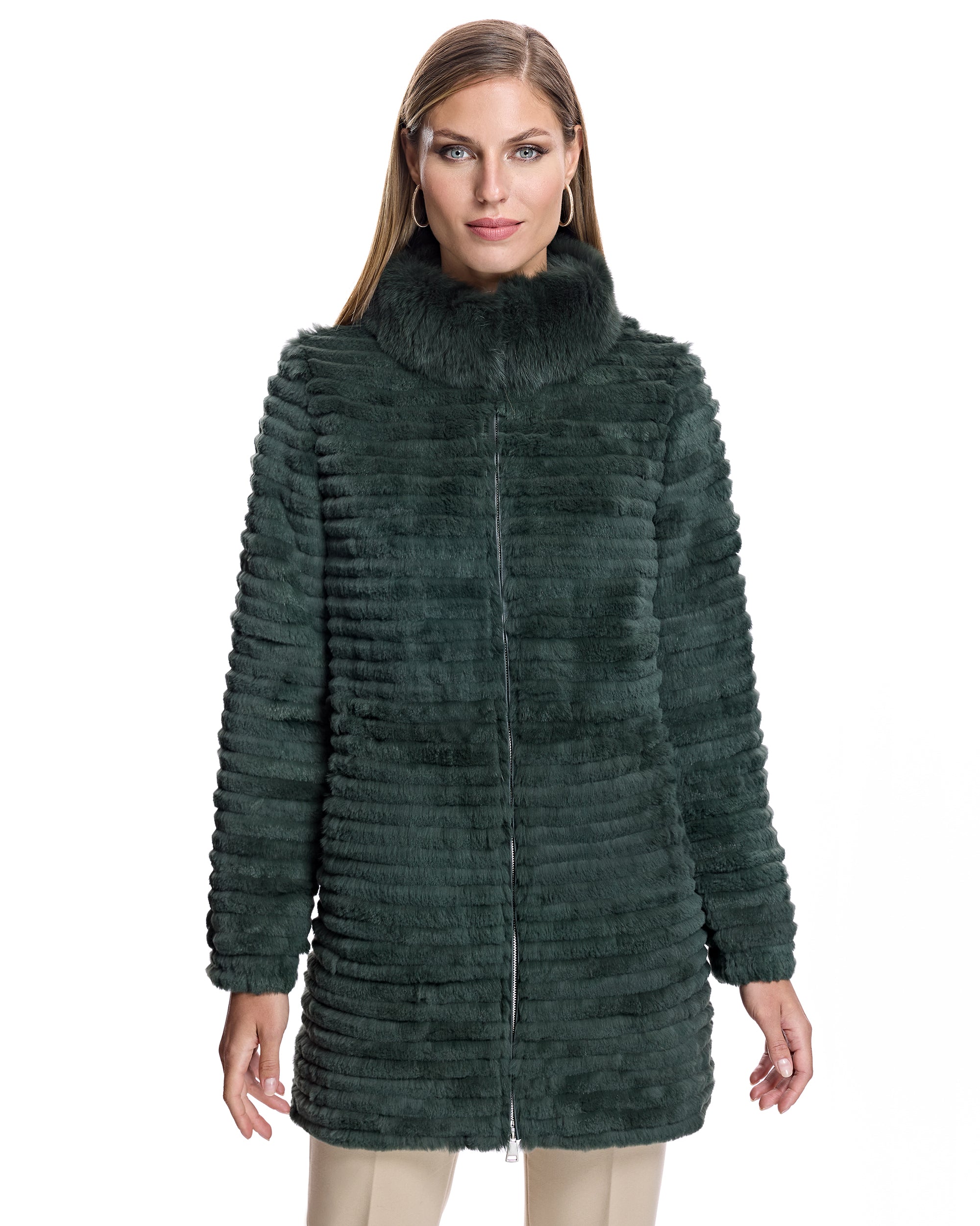 Abrigo de Conejo con Cuello de Zorro