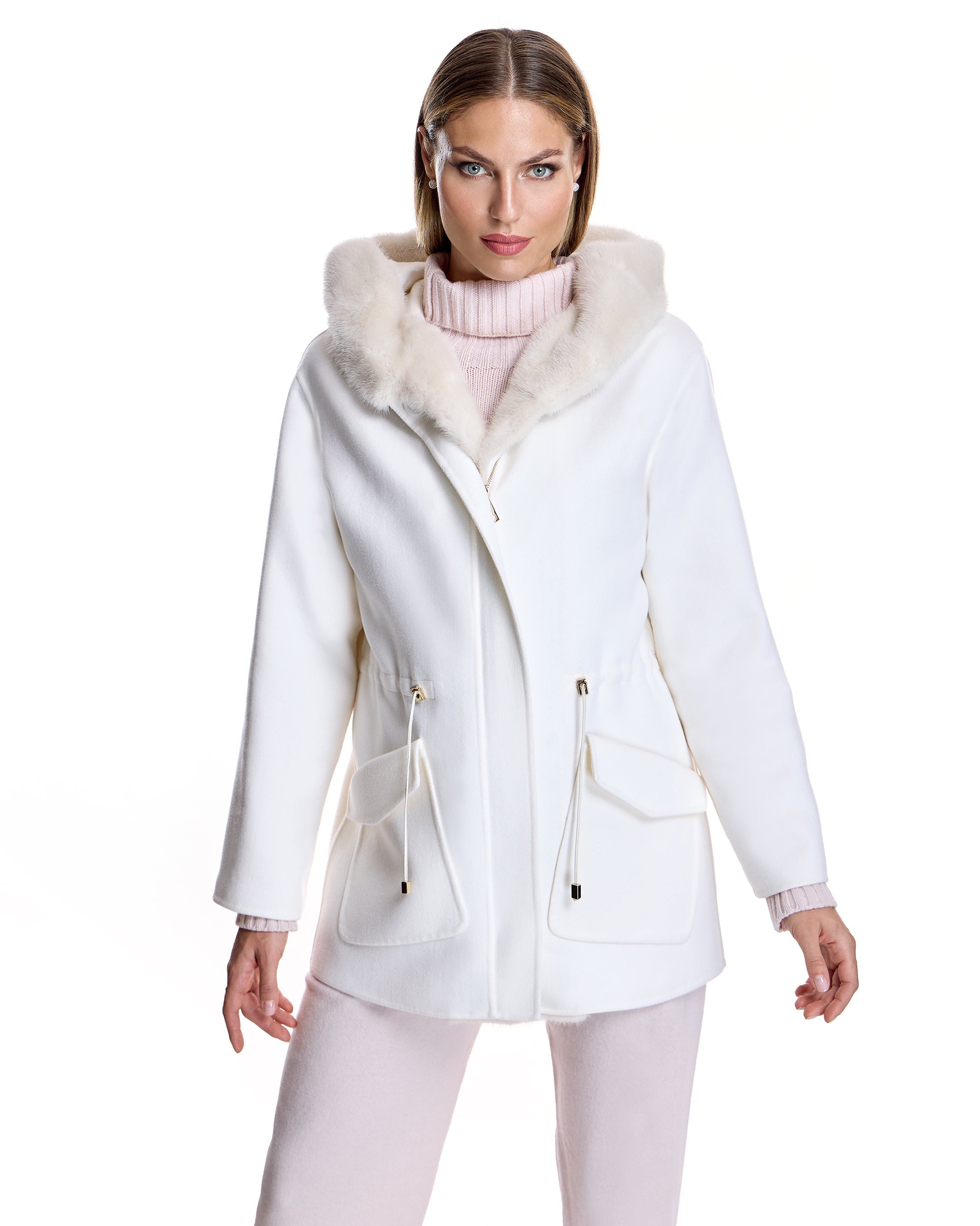 Wool blend Parka with Mink Trim