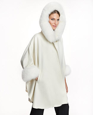 Alpaca Blend Cape With Fox Trim