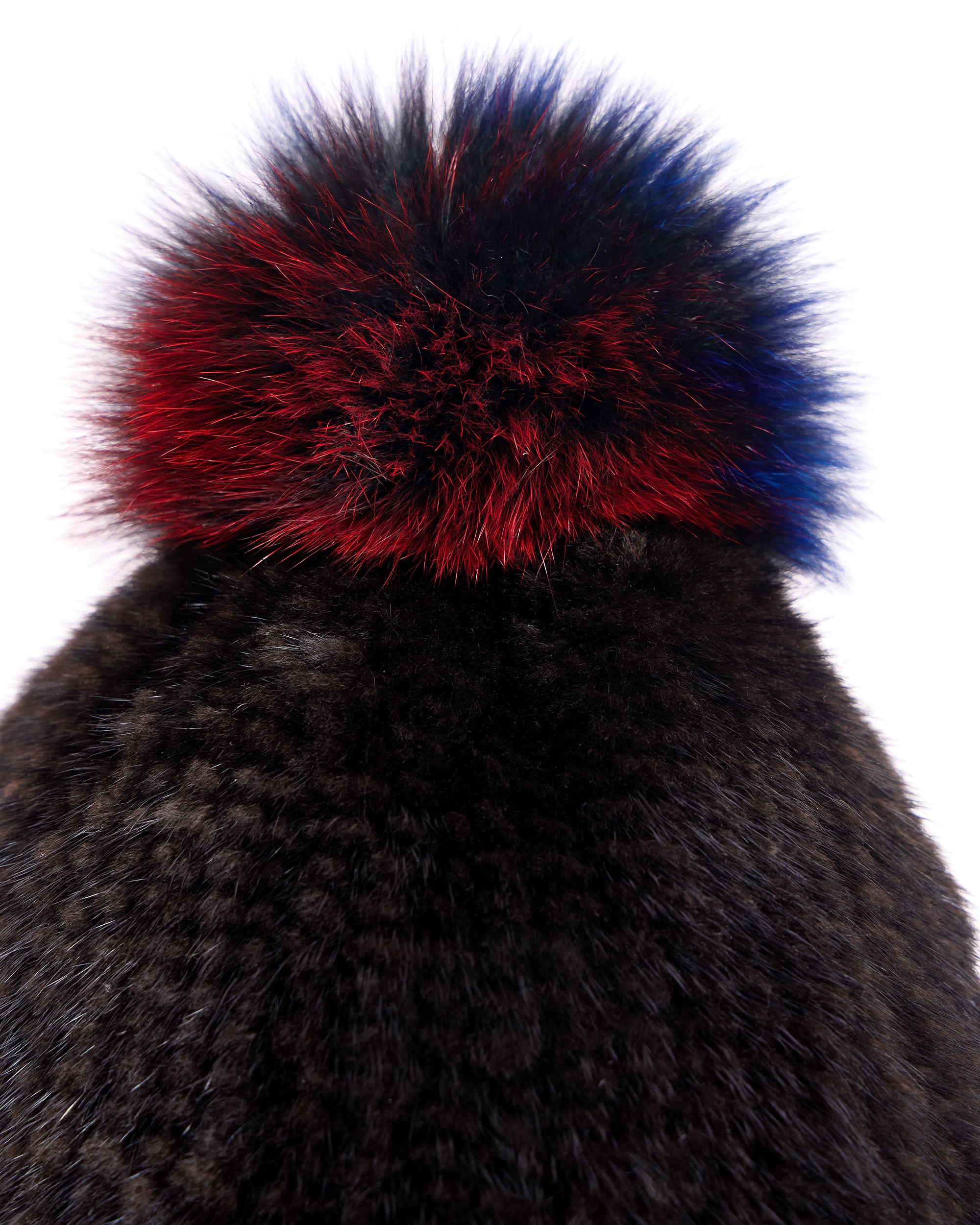 Knitted Mink Hat With Fox Pompom