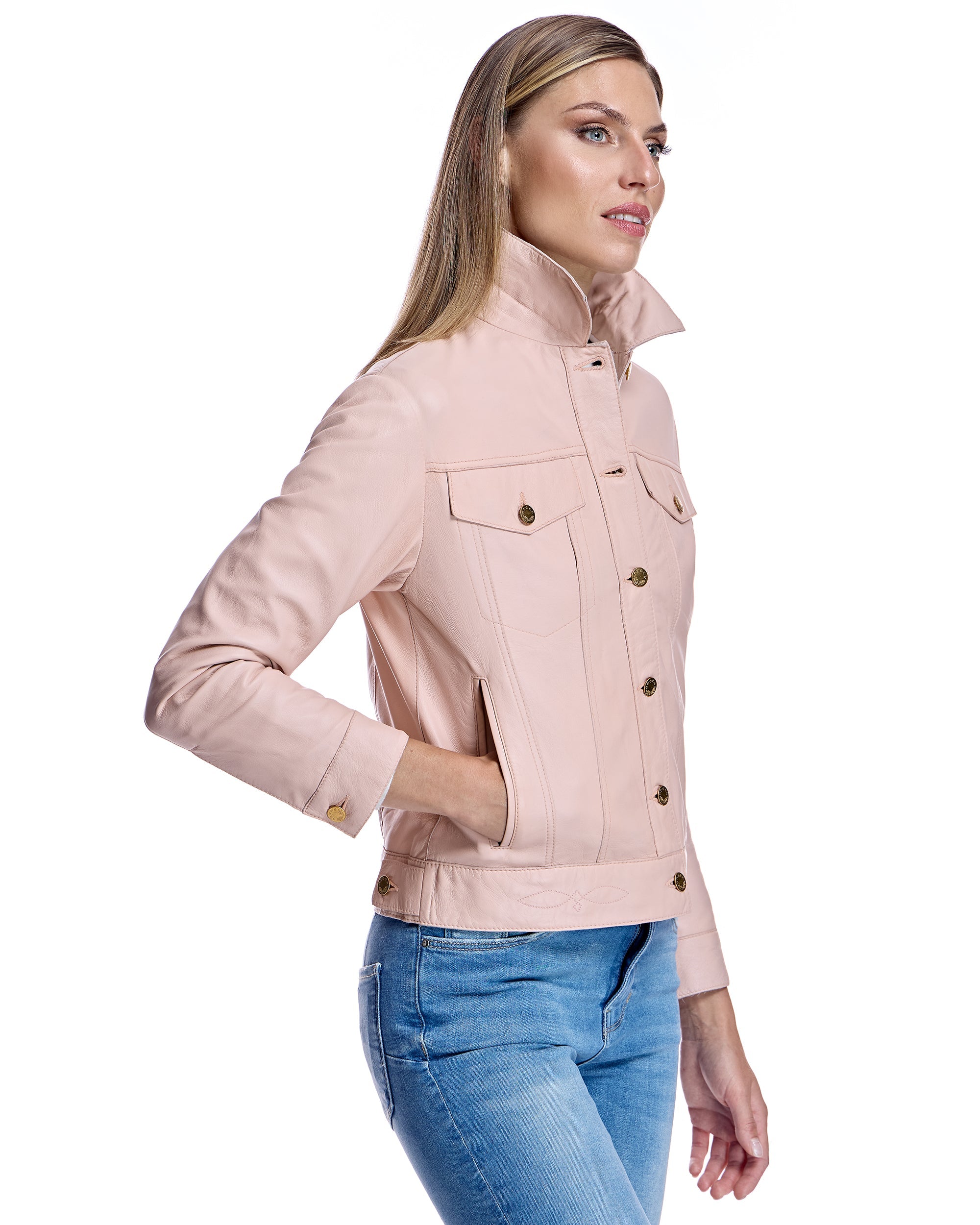 Leather Jacket With Denim-Inspired Design