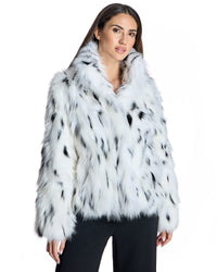 Chaqueta de retales de zorro con cuello alto ACT005-58|WHITE/BLACK SPOTS - vista 1