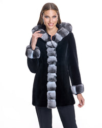 Reversible Sheared Mink Coat with Chinchilla Trim - 1