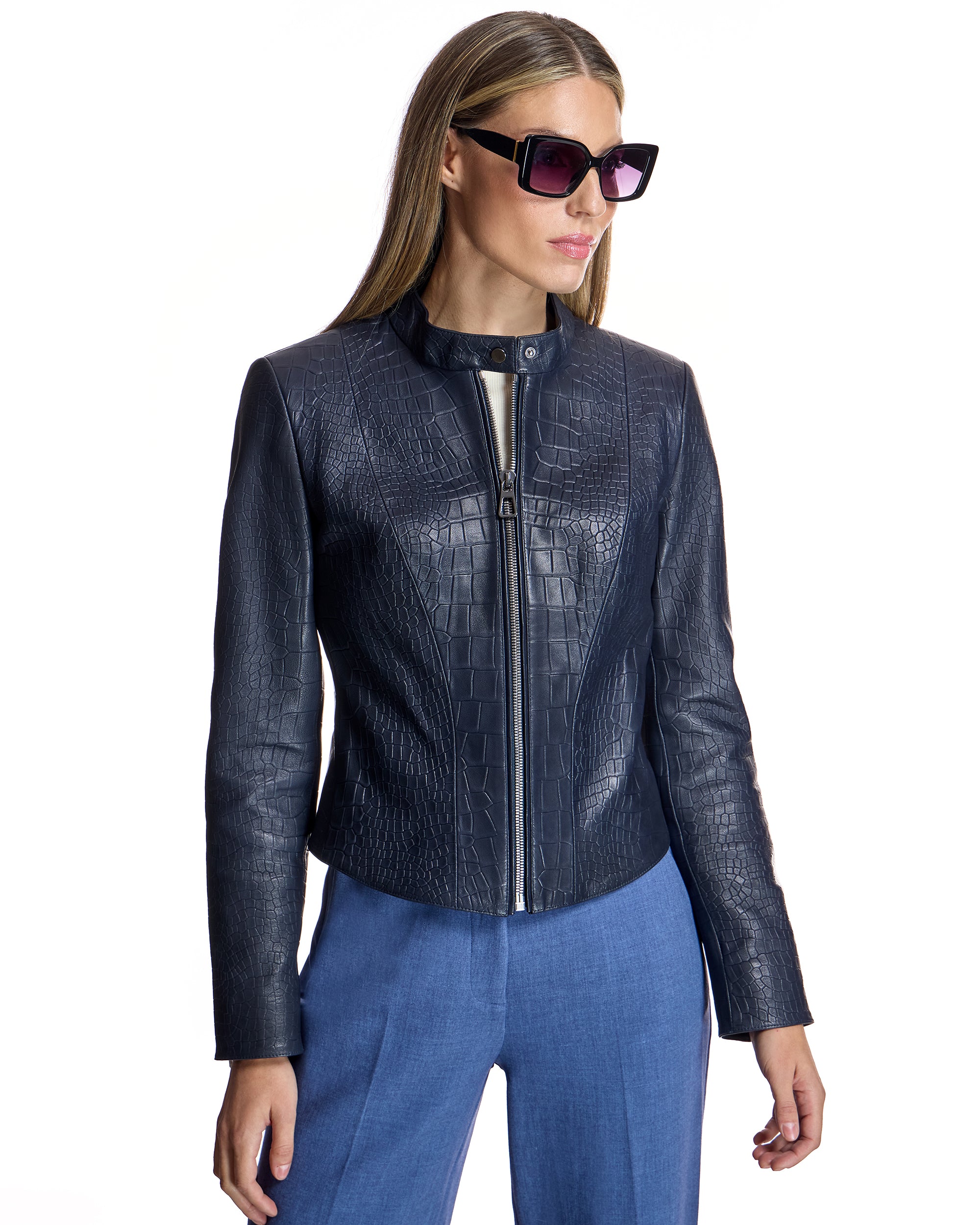 Leather Jacket with Crocodile Embossing