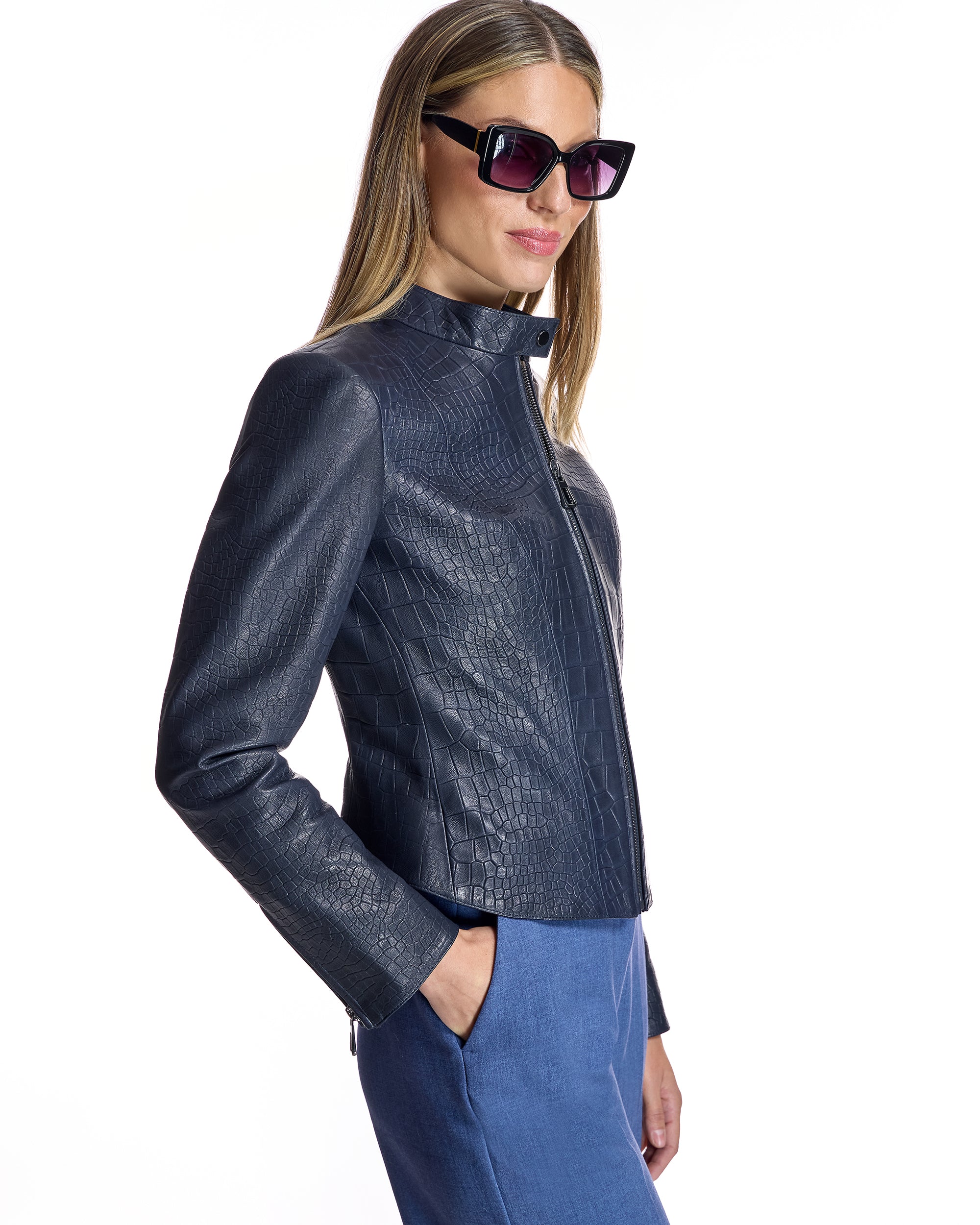 Leather Jacket with Crocodile Embossing