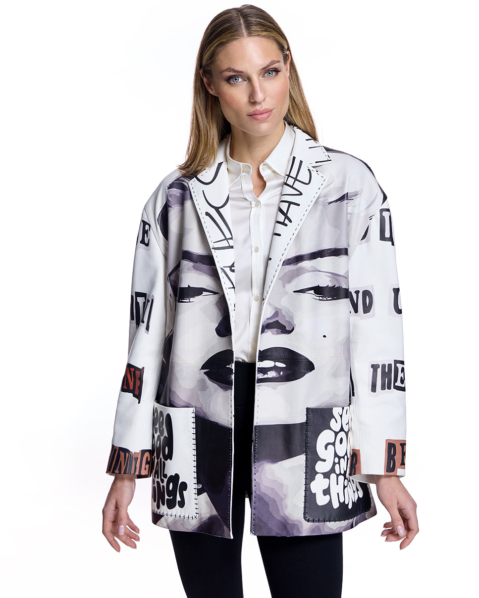 Leather Jacket With Graffiti Print