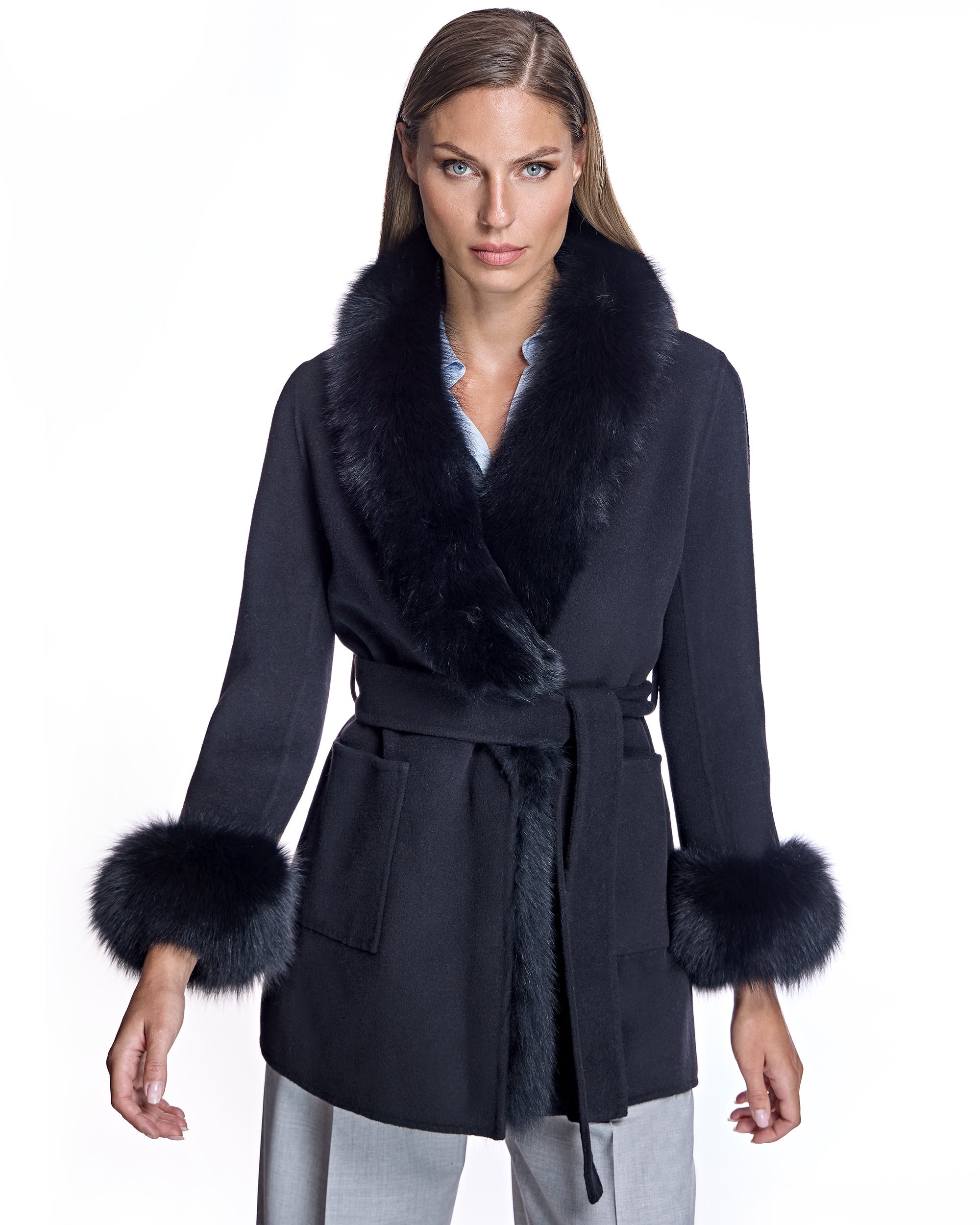 Maximilian Wool Jacket with Detachable Fur Trim