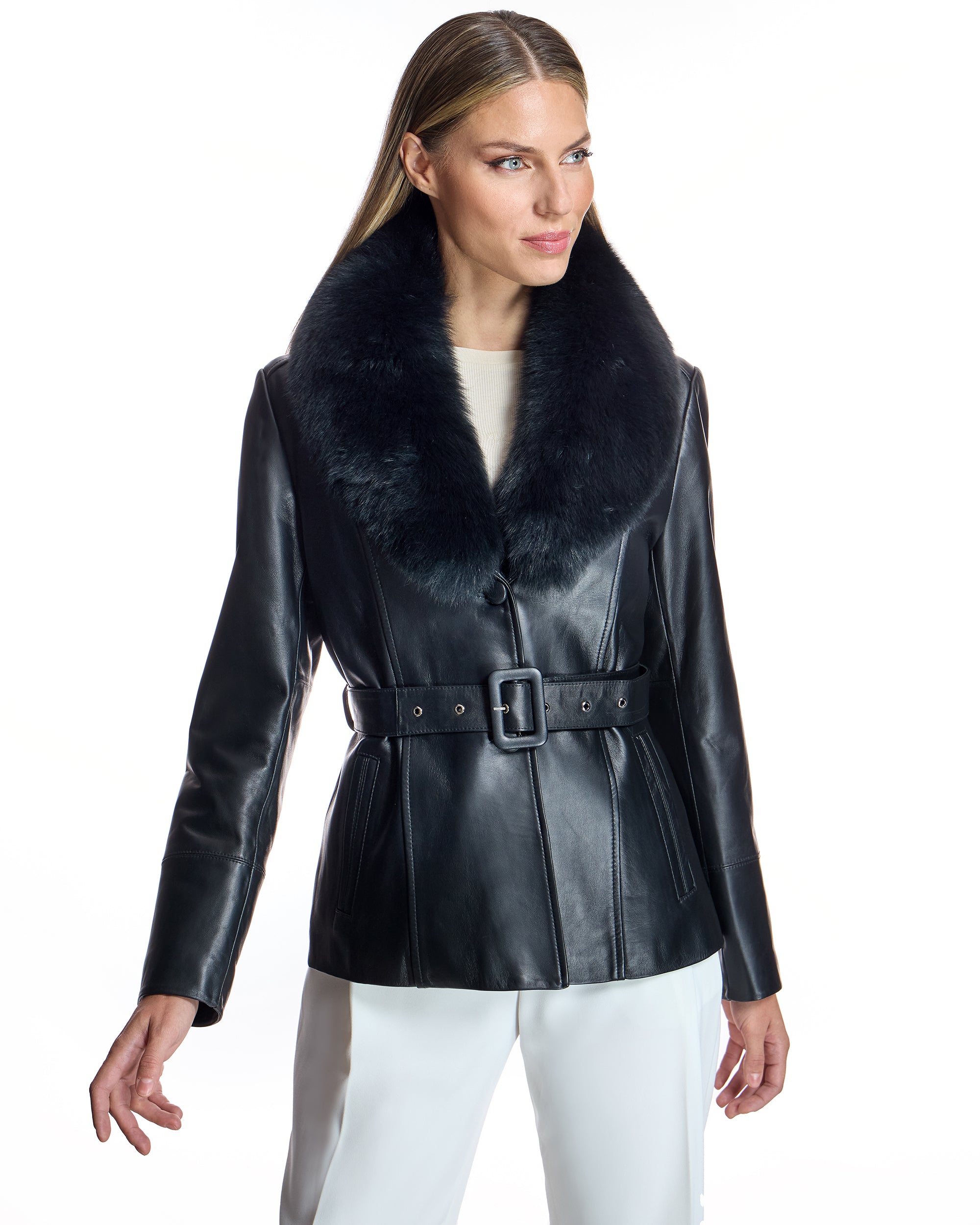 Leather Jacket with Smoking Fox Collar