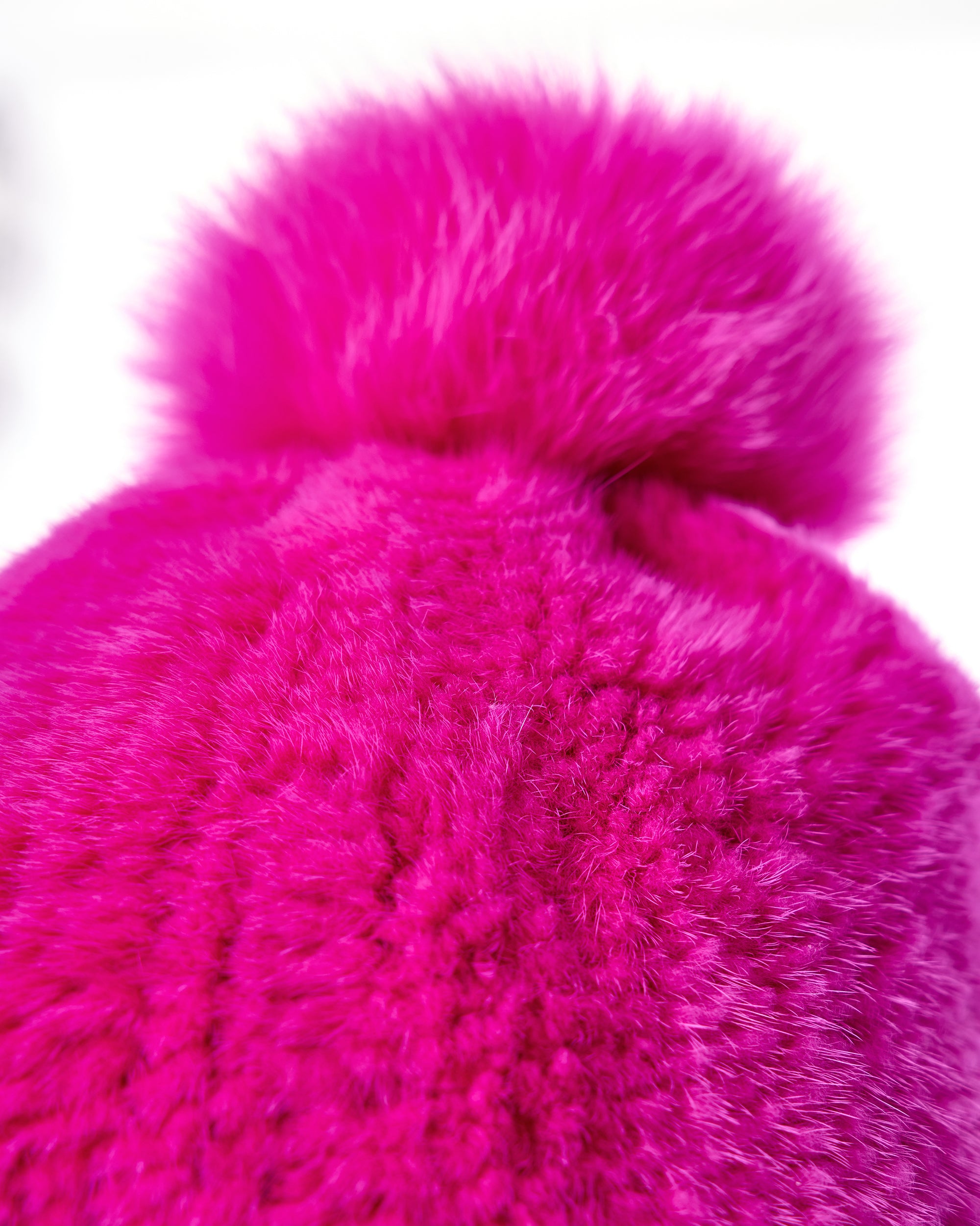 Knitted Mink Hat with Fox Pompom