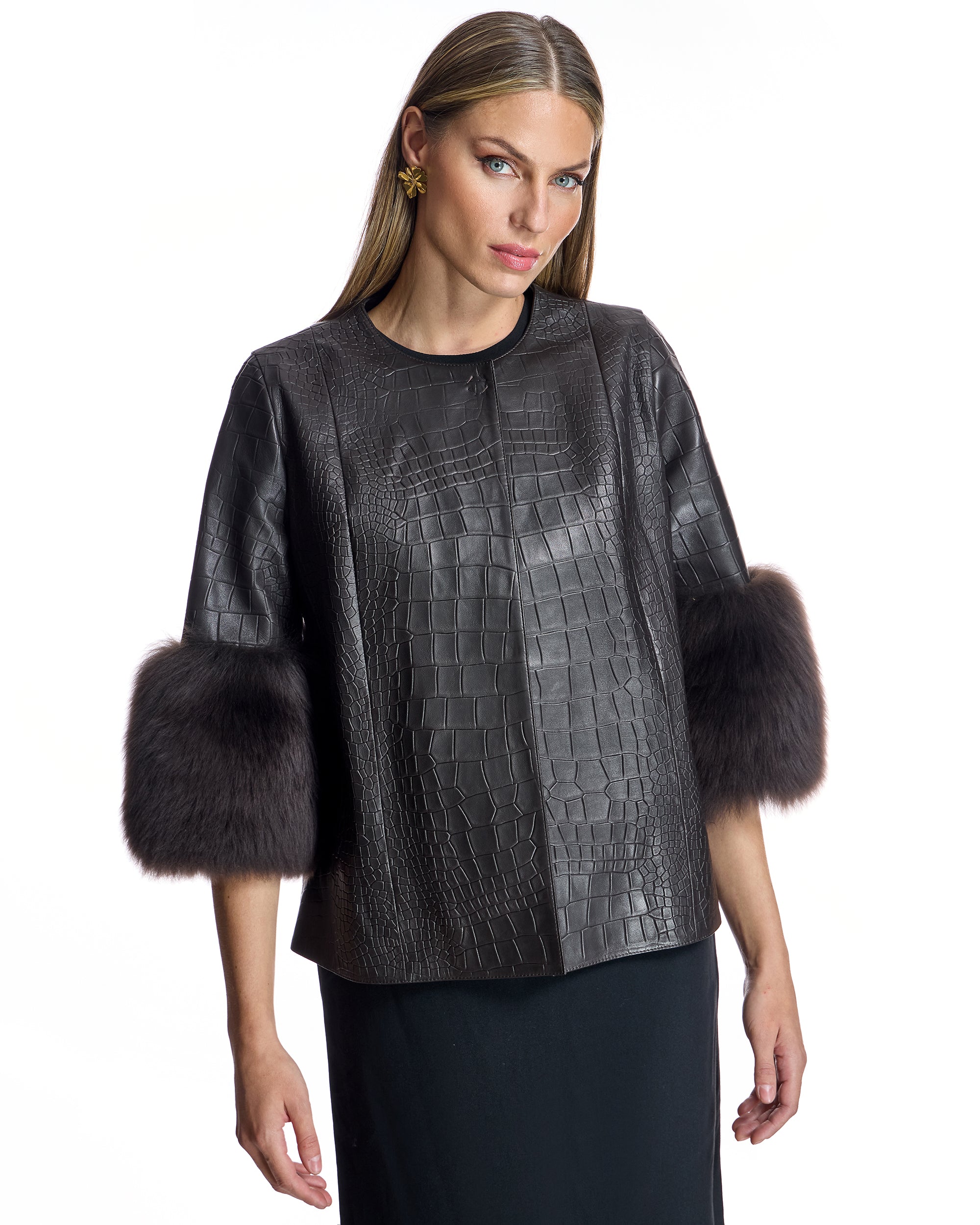 Leather Jacket with Crocodile Embossing