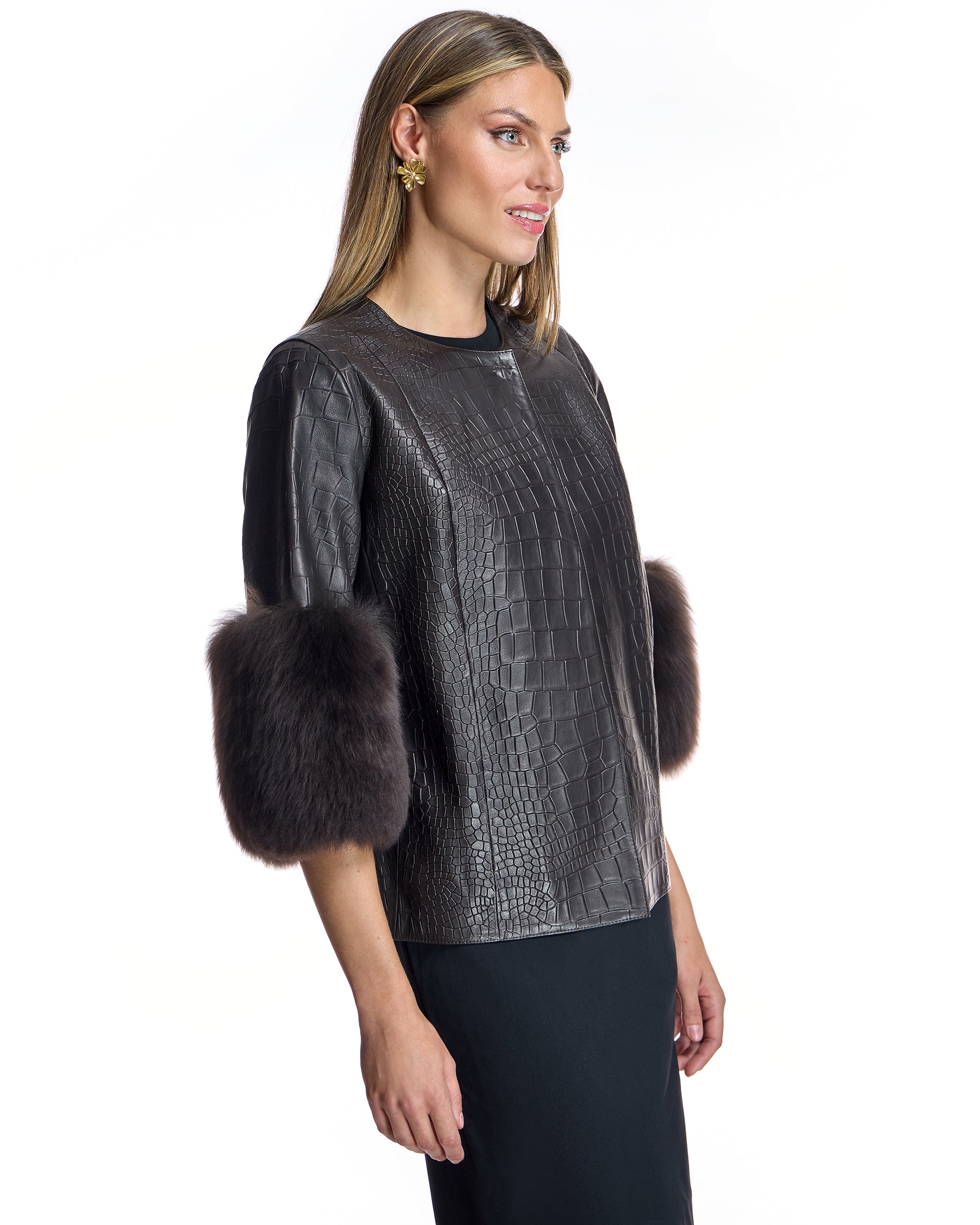 Leather Jacket with Crocodile Embossing