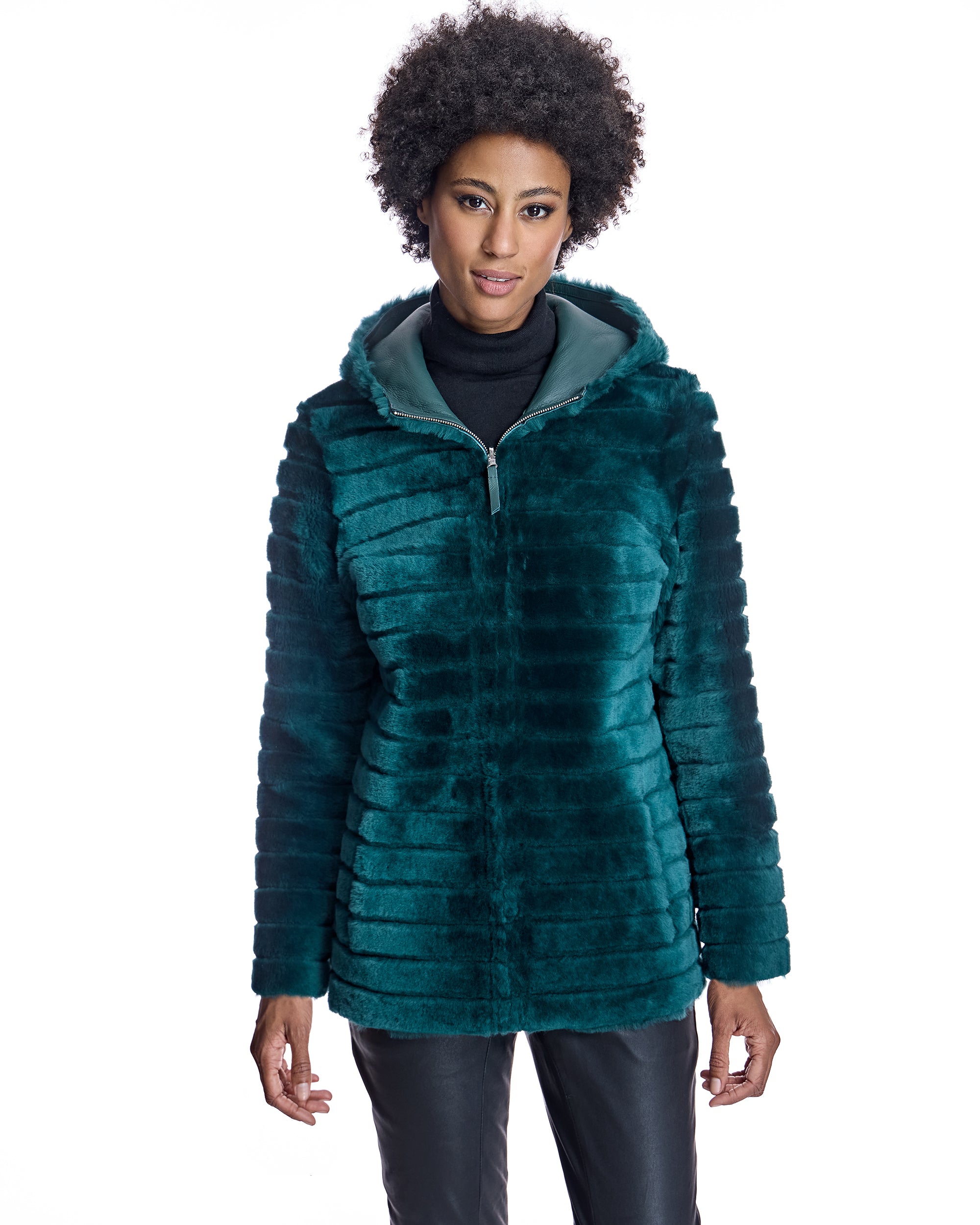 Reversible Shearling Lamb Jacket with Hood