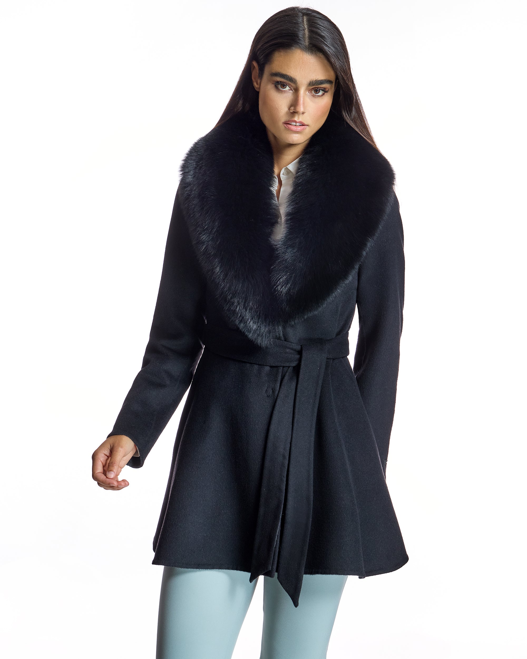 Wool and Cashmere Coat with Fox