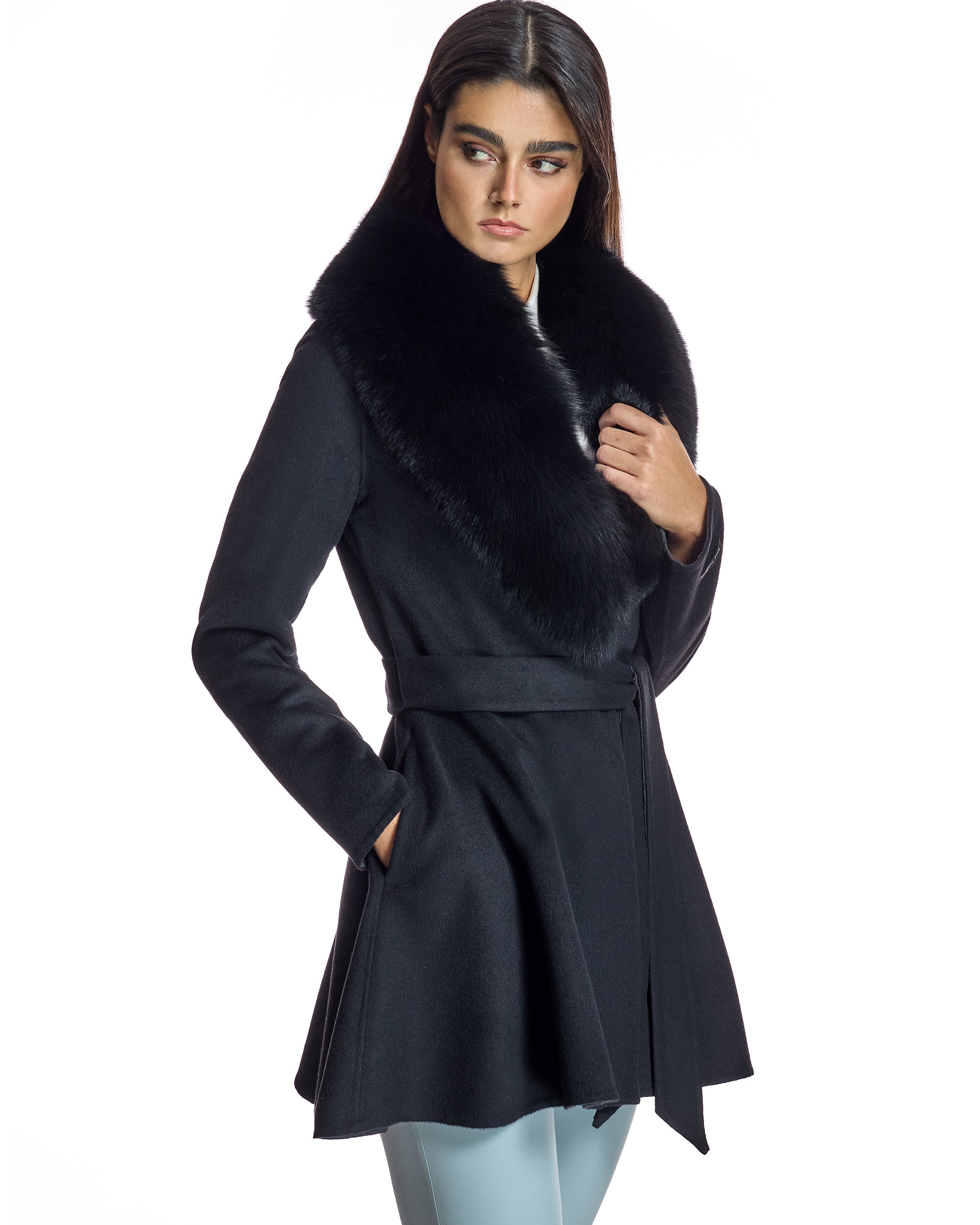 Wool and Cashmere Coat with Fox