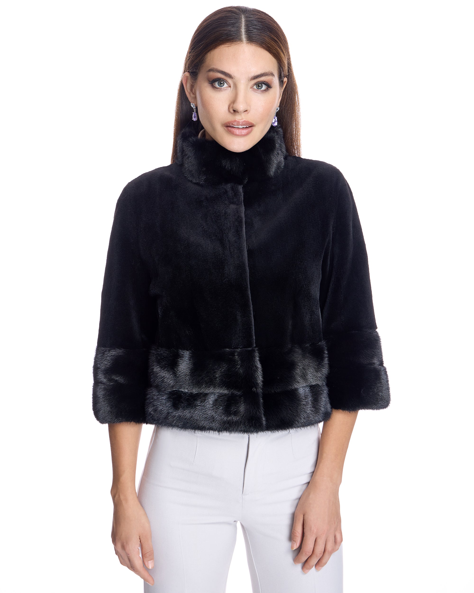 Sheared Mink Bolero With Long Hair trim