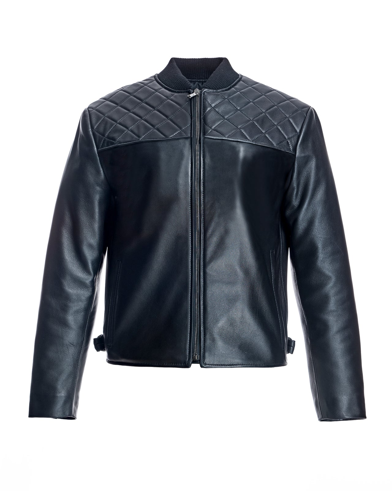 Chaqueta de Cuero con Cuello Elástico